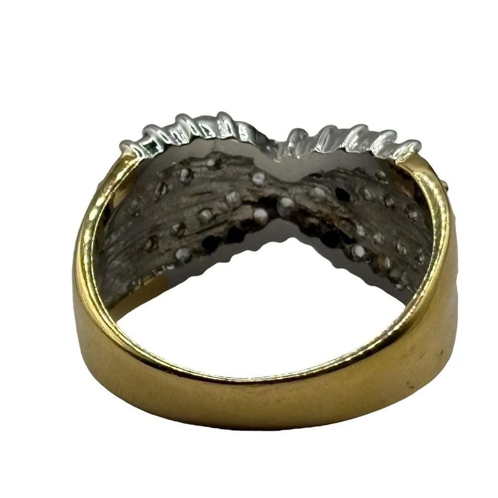 Clear CZ Sparkly Ring Shiny Twist Gold‎ Tone Vintage Band Cluster Size 9.75 Glam